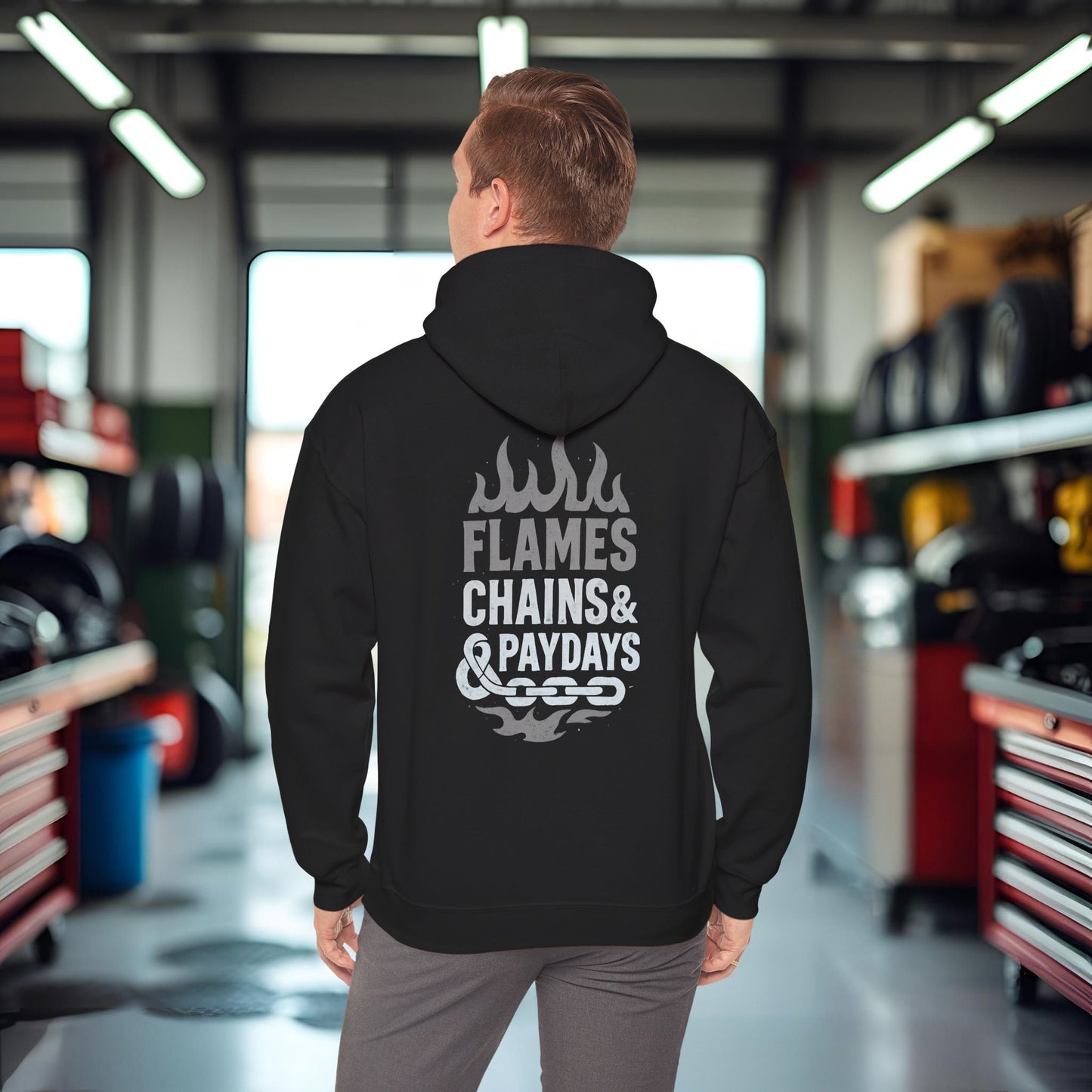 'Flames, Chains & Paydays' Hoodie, Motivational Sweater