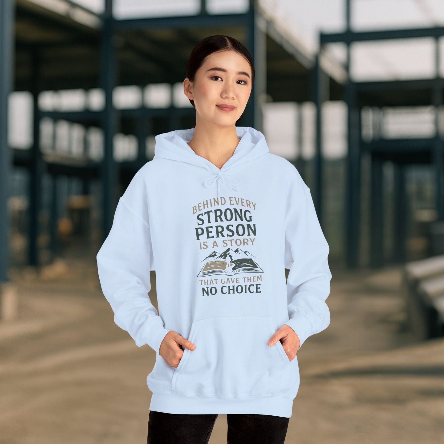 'Behind Every Strong Person Is a Story That Gave Them No Choice' Men's Hoodie, Motivational Workout Sweater
