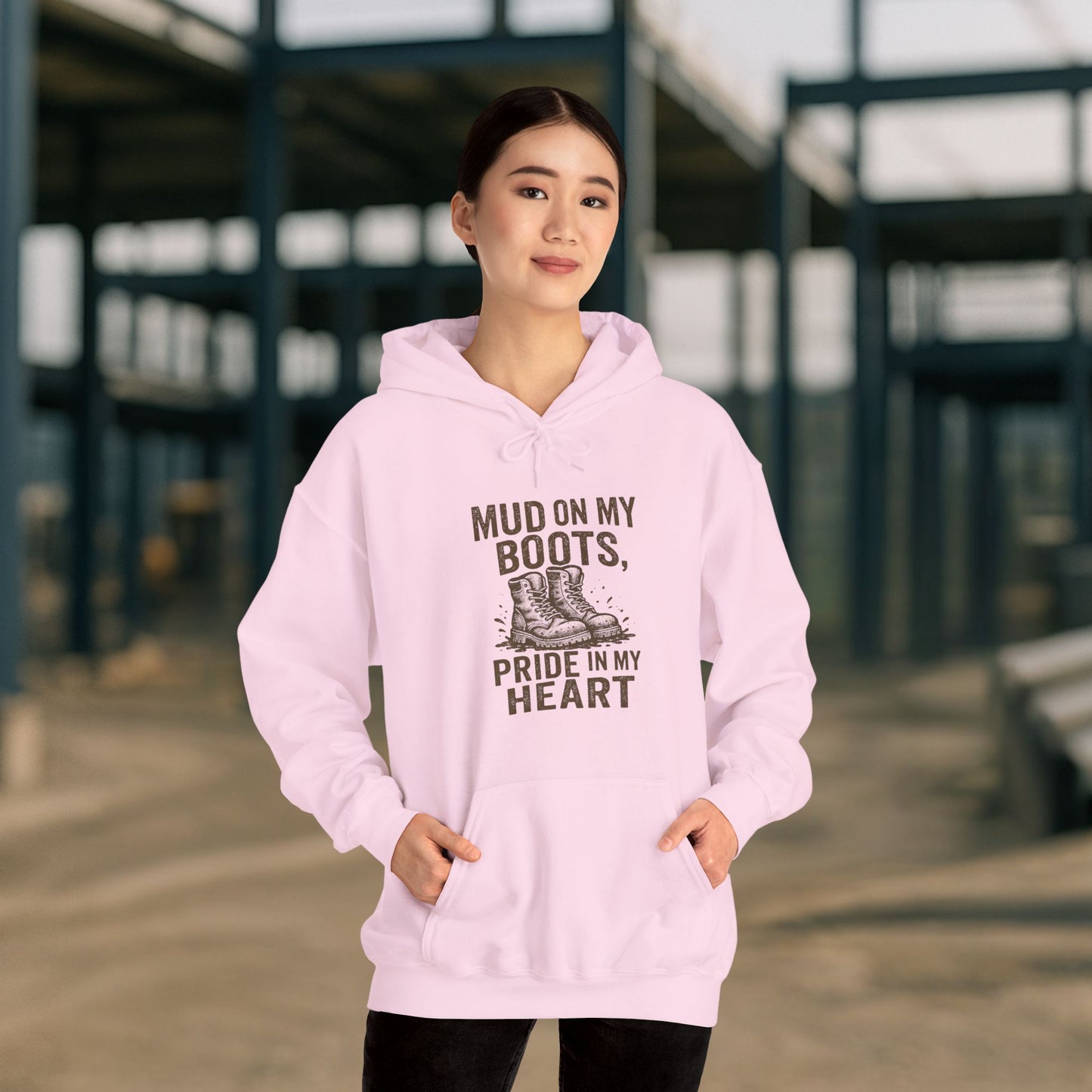 'Mud on My Boots, Pride in My Heart' Men's Hoodie, Motivational Sweater