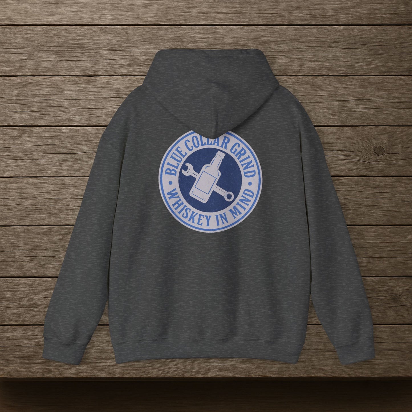 'Blue Collar Grind, Whiskey in Mind' Hoodie, Motivational Sweater