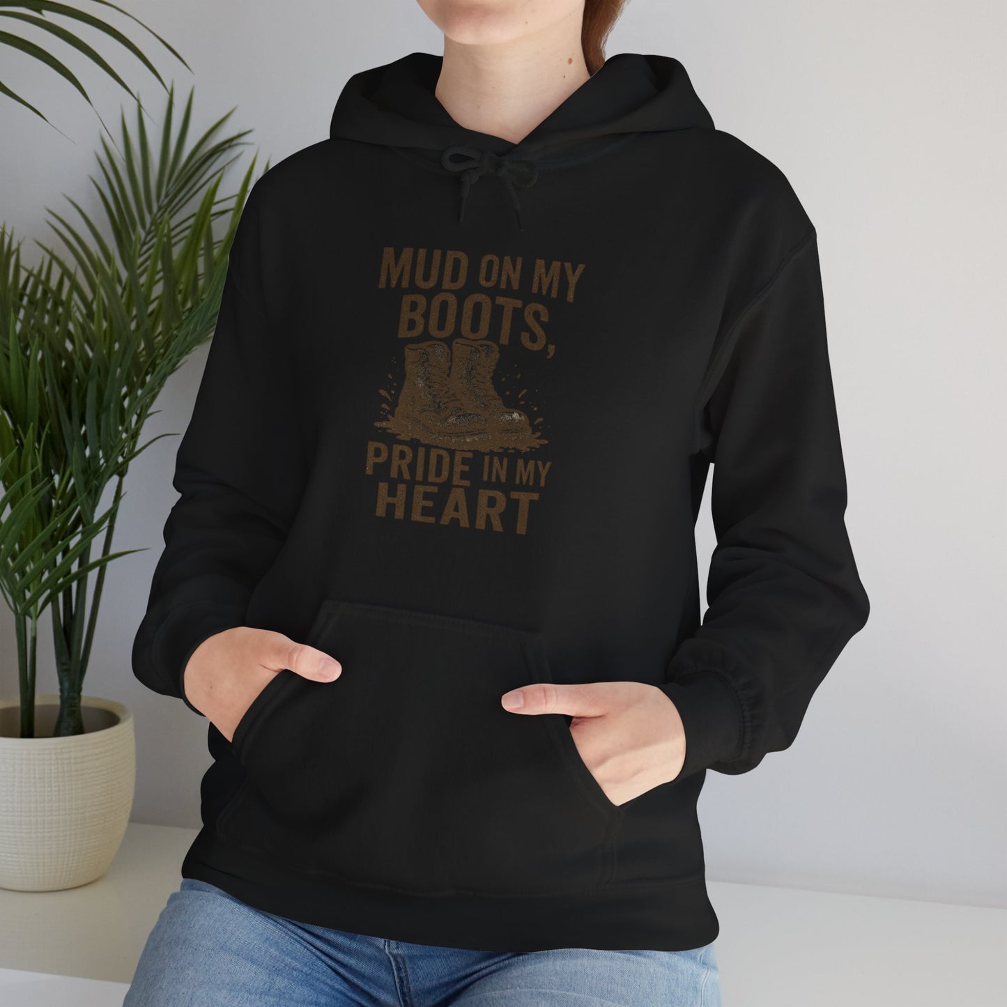 'Mud on My Boots, Pride in My Heart' Men's Hoodie, Motivational Sweater