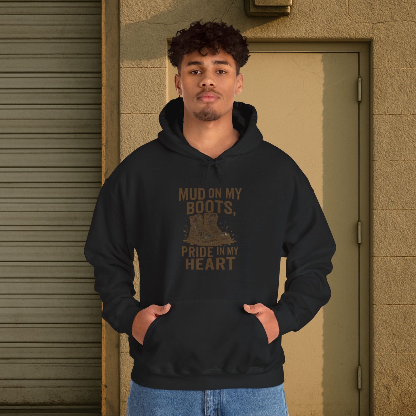 'Mud on My Boots, Pride in My Heart' Men's Hoodie, Motivational Sweater