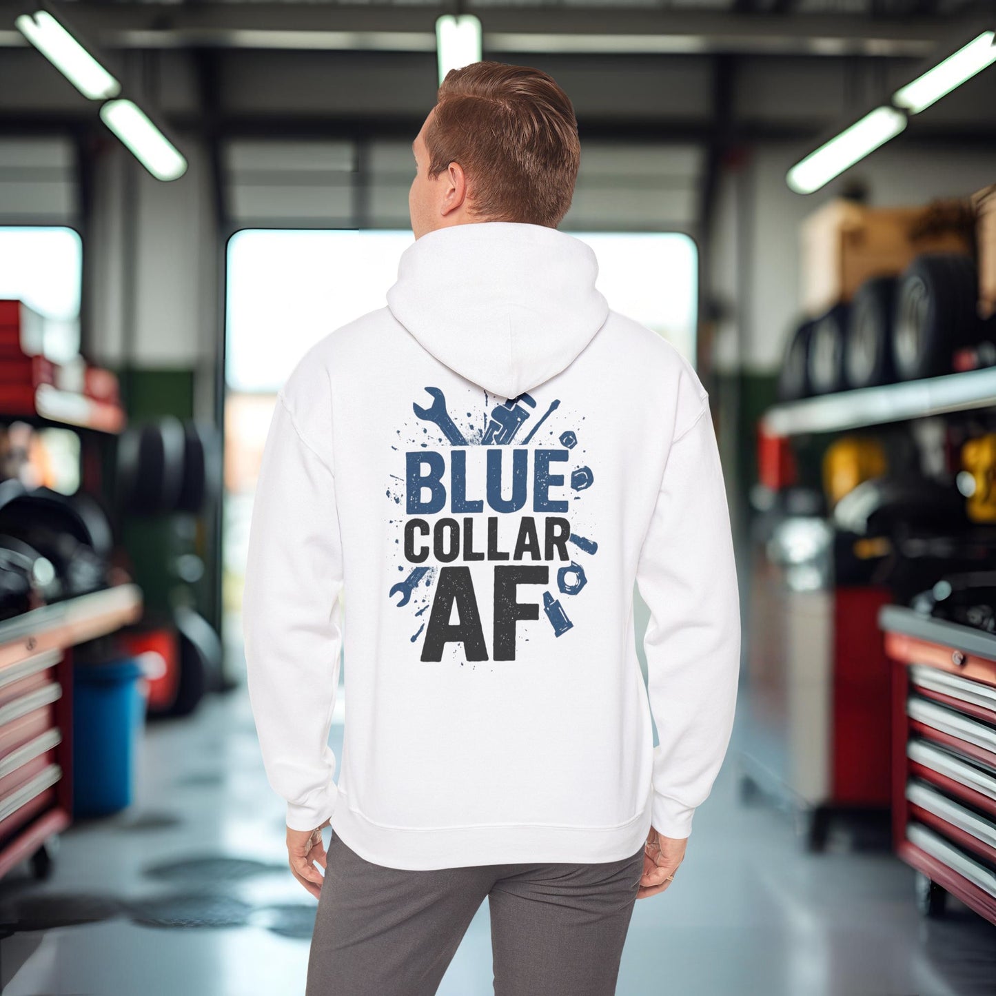 'Blue Collar AF' Men's Hoodie, Motivational Sweater
