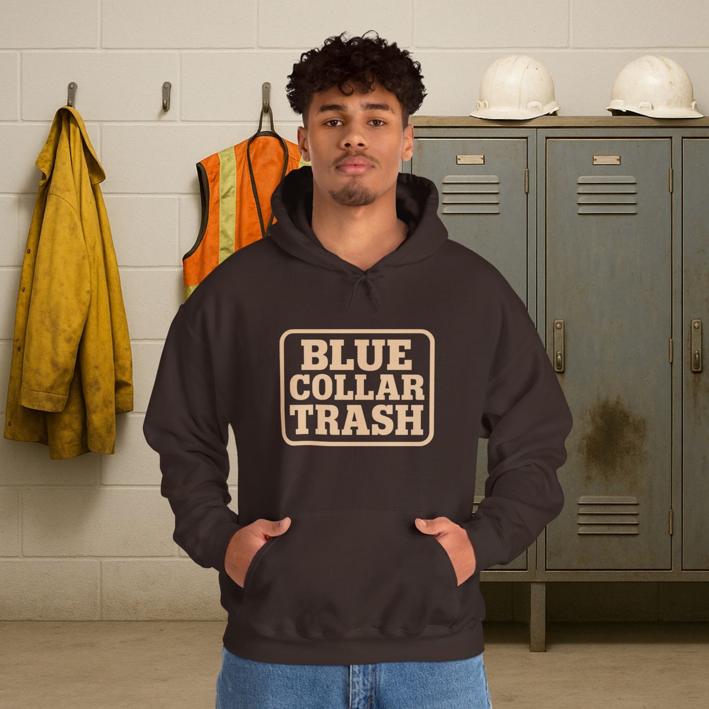 'Blue Collar Trash' Men's Hoodie, Motivational Sweater