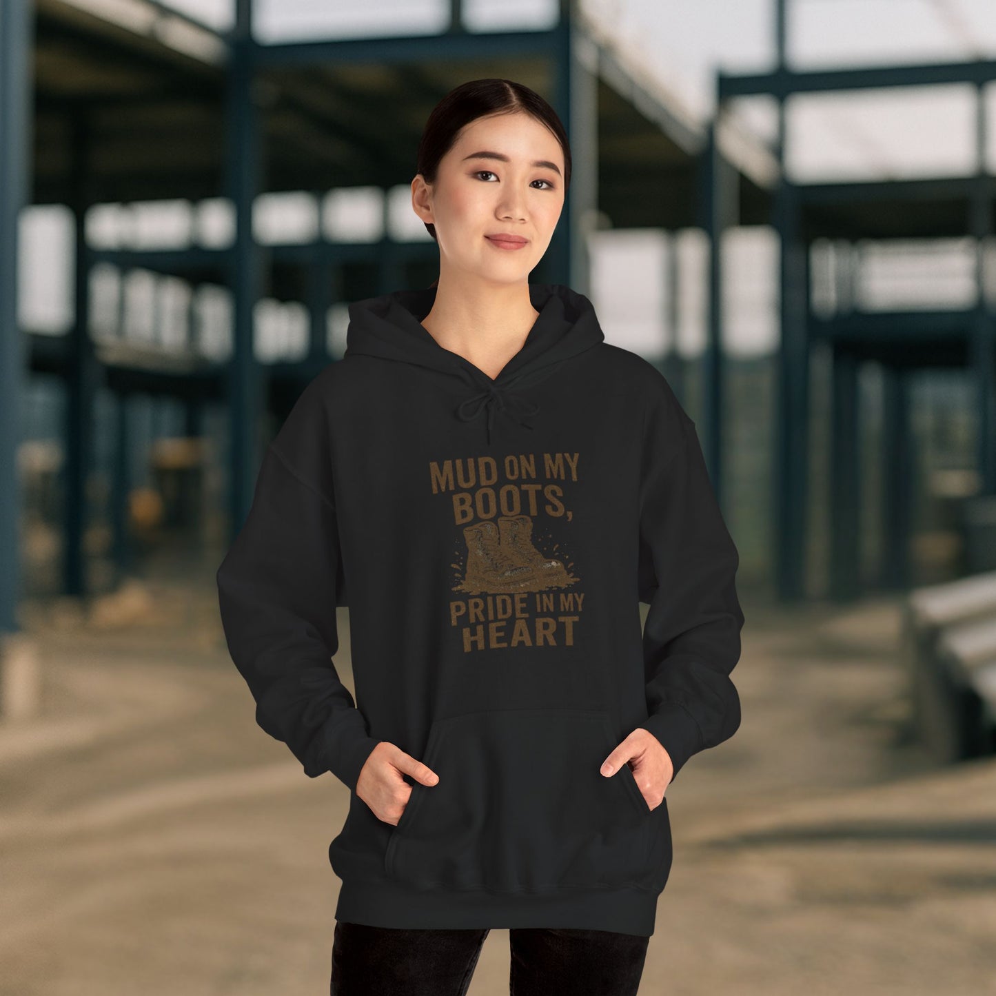 'Mud on My Boots, Pride in My Heart' Men's Hoodie, Motivational Sweater