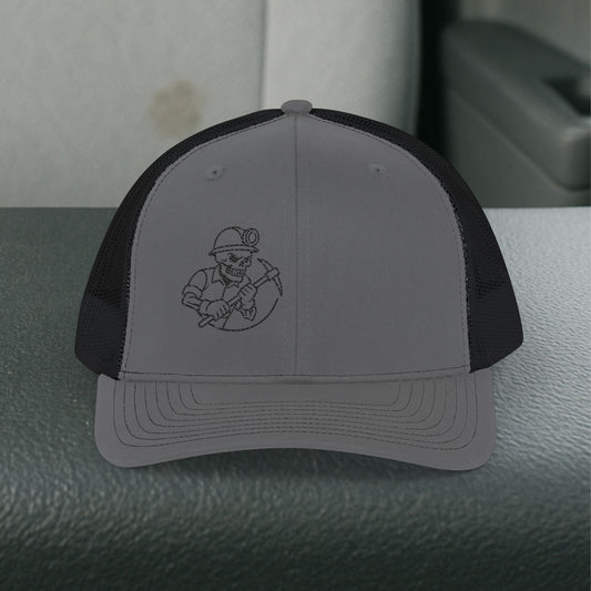 Embroidered Miner Pick Axe Hat, Mining Skeleton Trade Cap