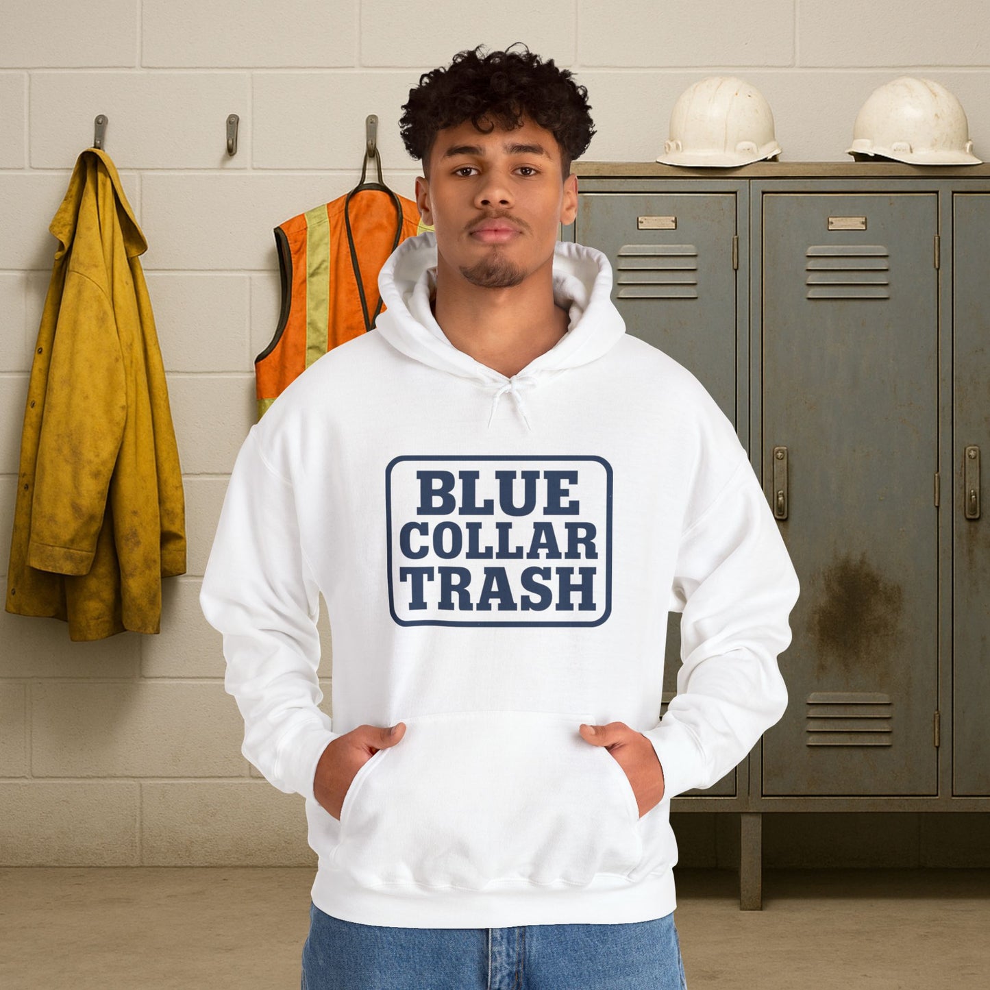 'Blue Collar Trash' Men's Hoodie, Motivational Sweater