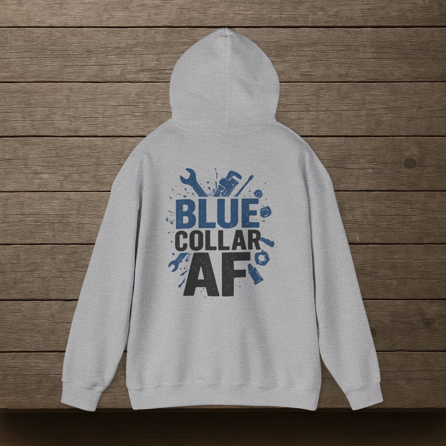 'Blue Collar AF' Men's Hoodie, Motivational Sweater
