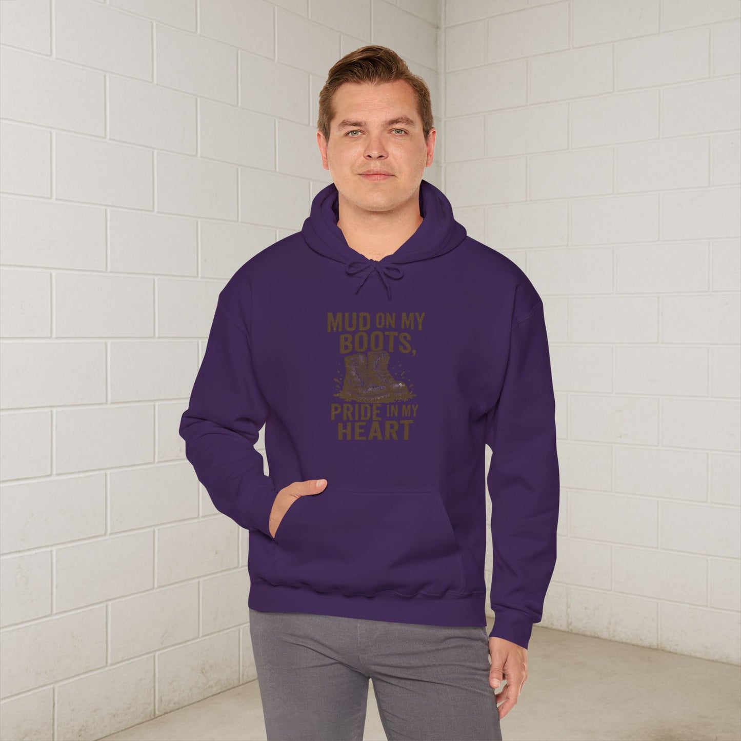 'Mud on My Boots, Pride in My Heart' Men's Hoodie, Motivational Sweater