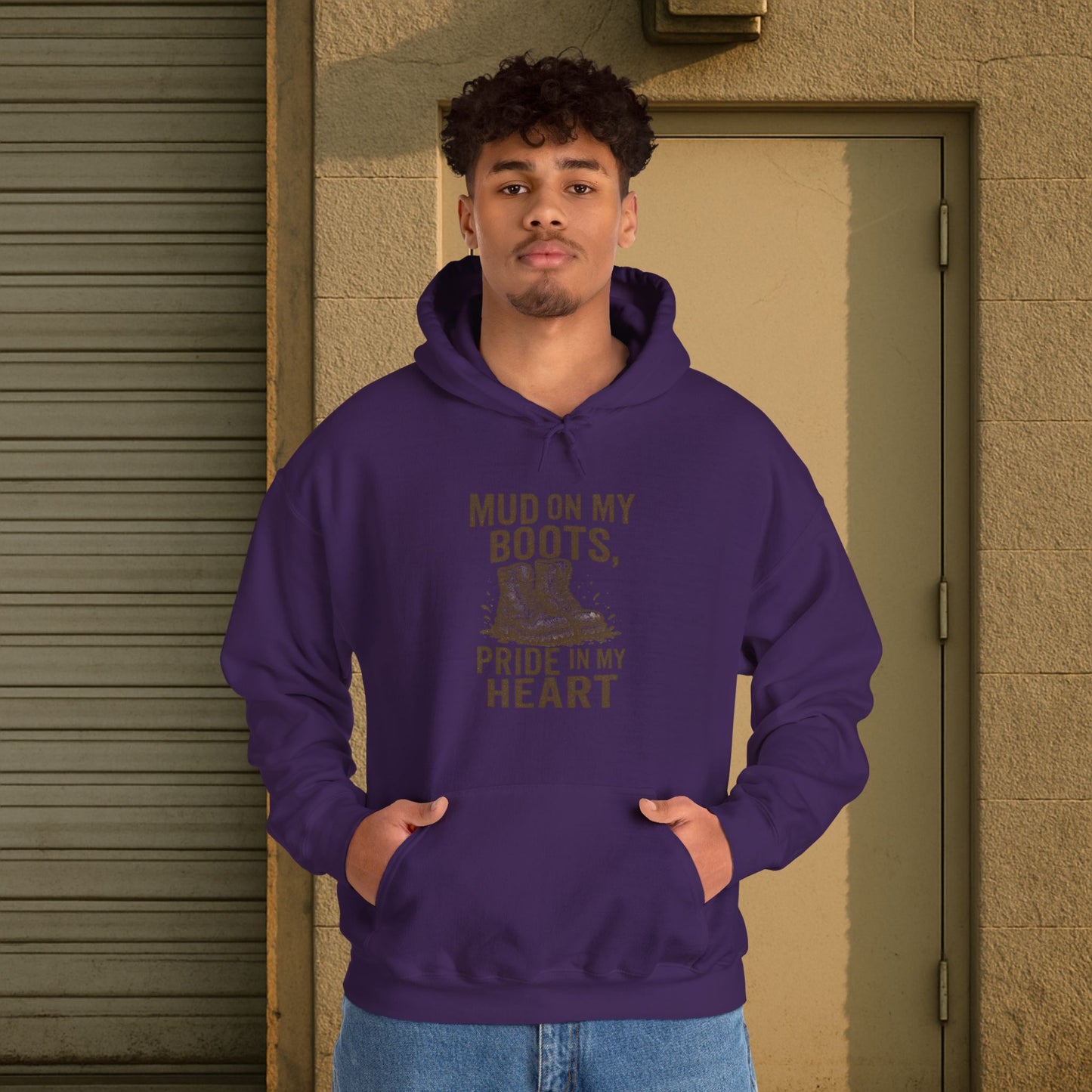 'Mud on My Boots, Pride in My Heart' Men's Hoodie, Motivational Sweater