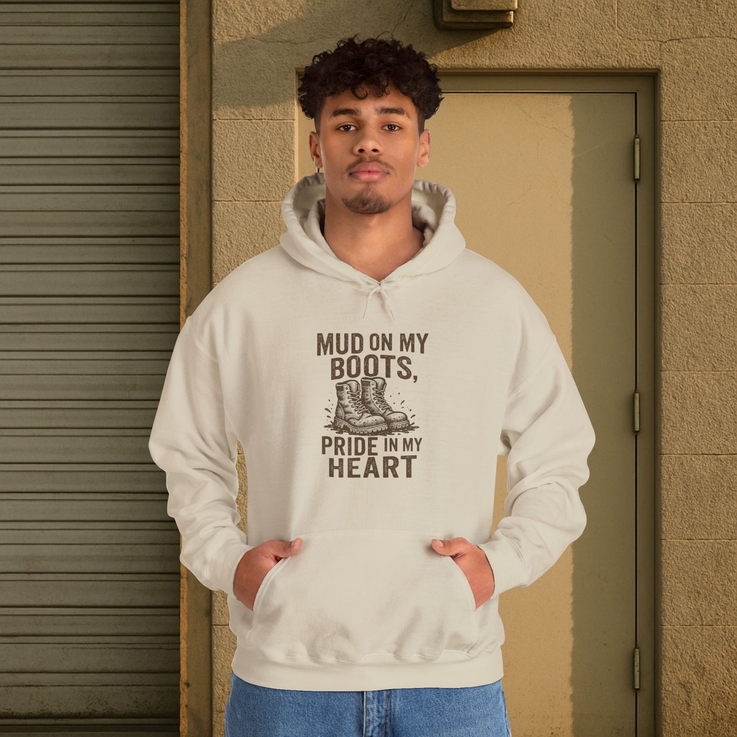 'Mud on My Boots, Pride in My Heart' Men's Hoodie, Motivational Sweater