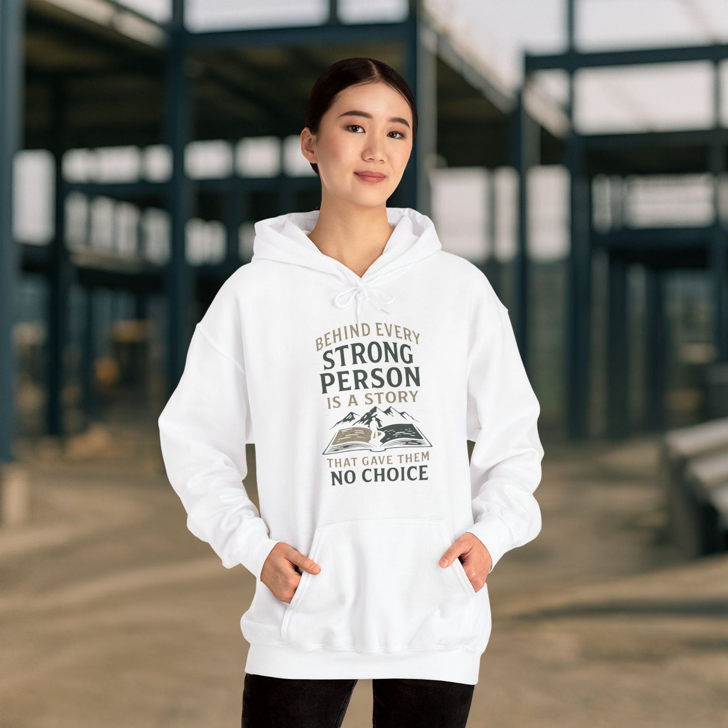 'Behind Every Strong Person Is a Story That Gave Them No Choice' Men's Hoodie, Motivational Workout Sweater