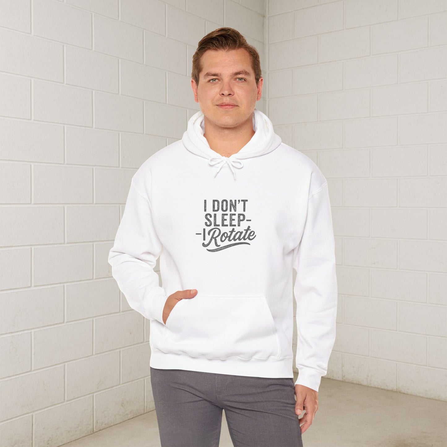 'I Don’t Sleep – I Rotate' Men's Hoodie, Funny Motivational Sweater