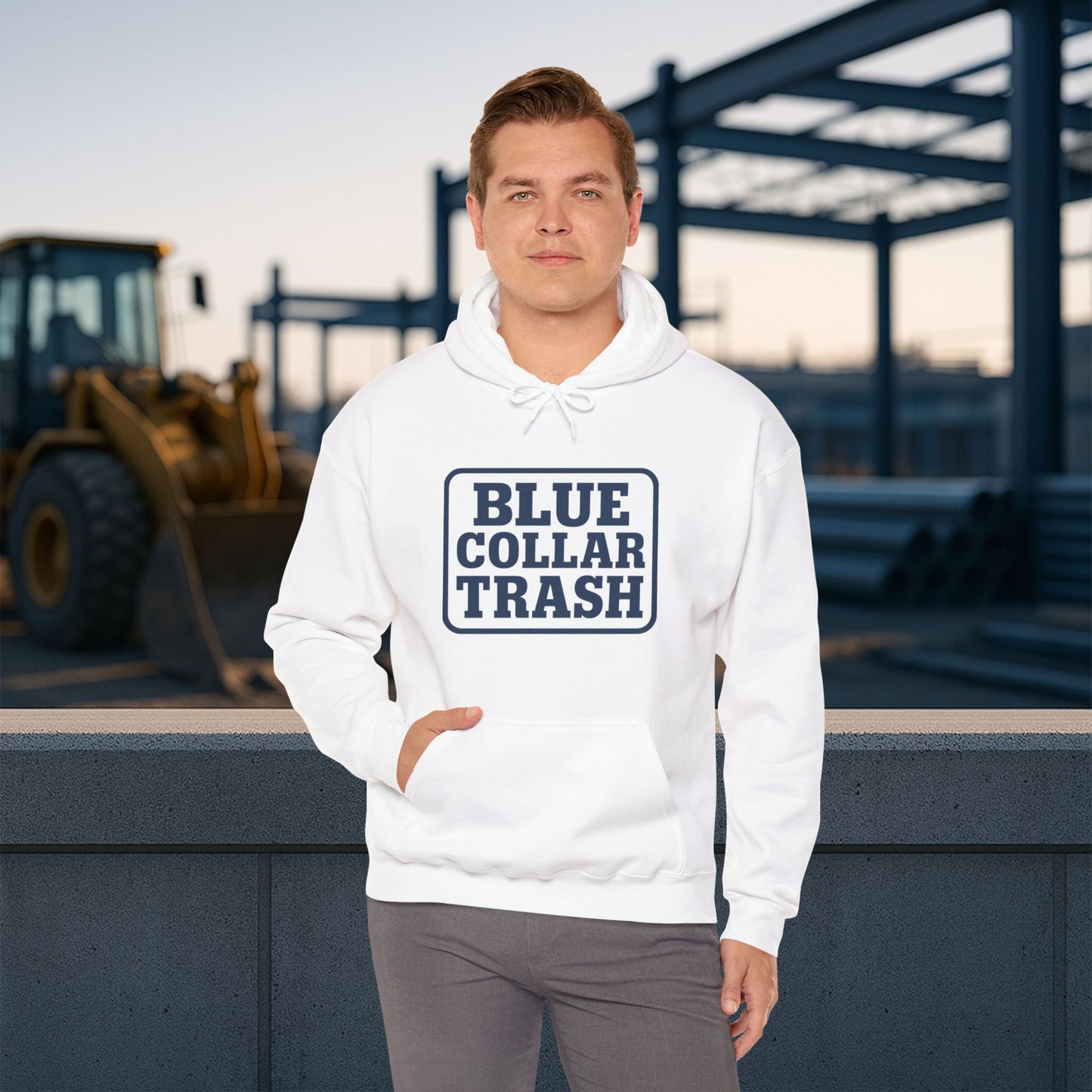 'Blue Collar Trash' Men's Hoodie, Motivational Sweater