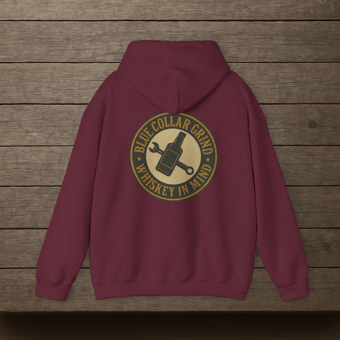 'Blue Collar Grind, Whiskey in Mind' Hoodie, Motivational Sweater