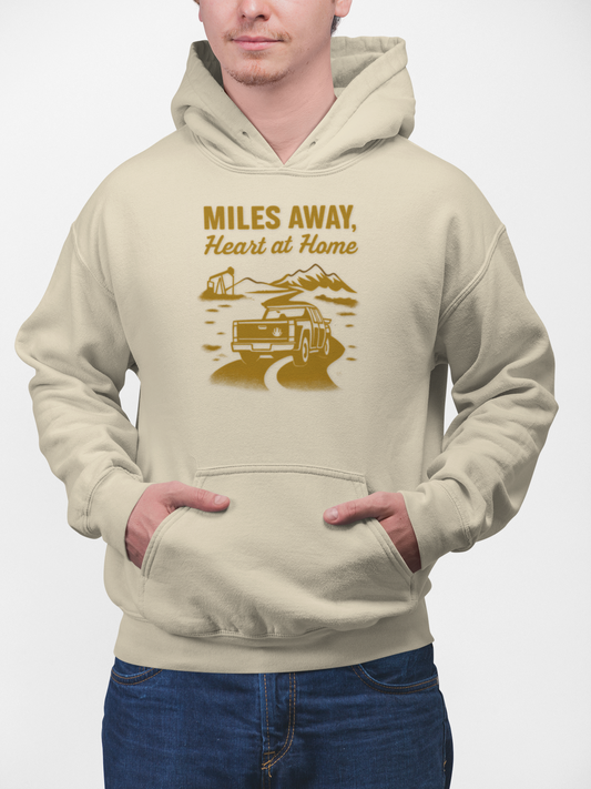 'Miles Away, Heart at Home' Men's Hoodie, Motivational Sweater