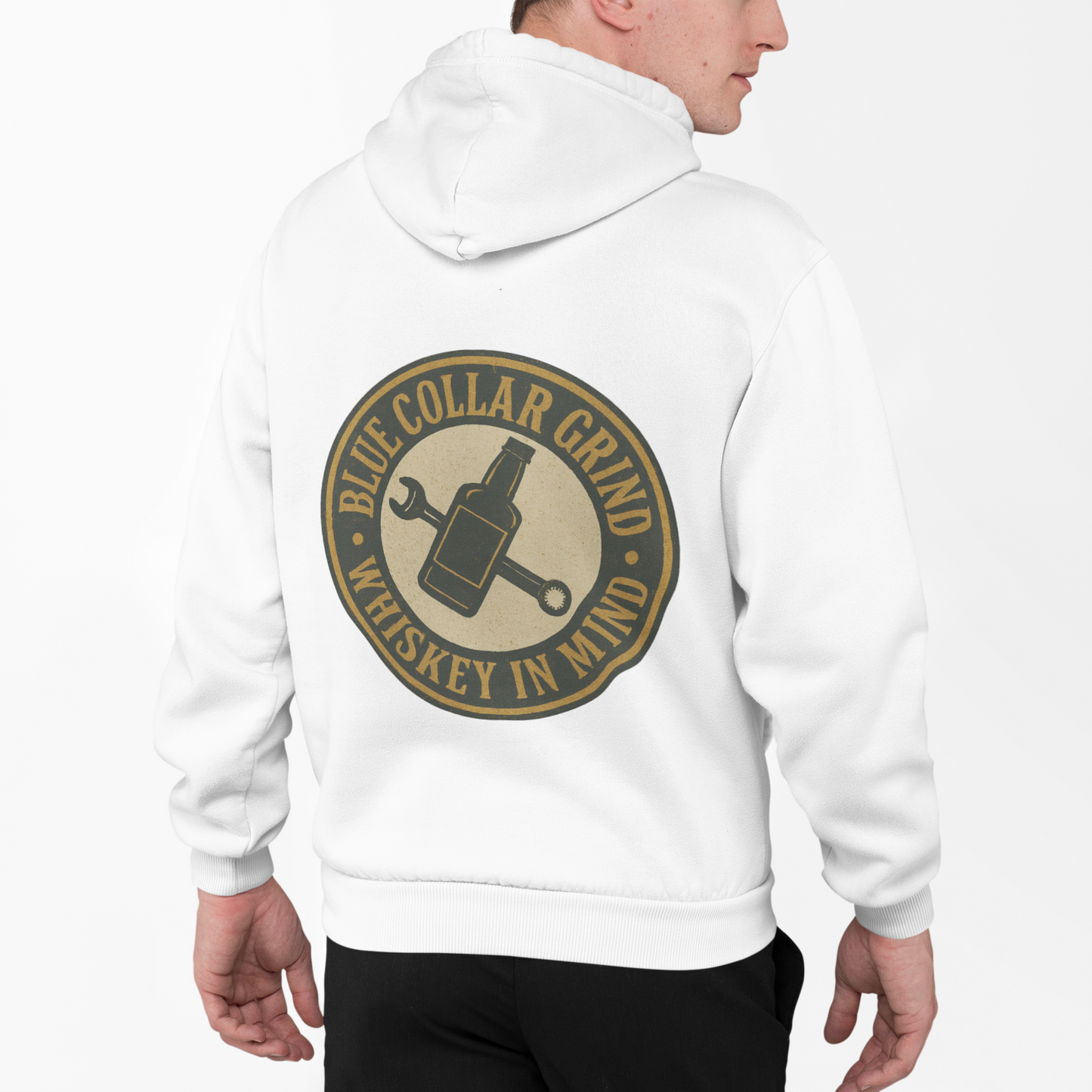 'Blue Collar Grind, Whiskey in Mind' Hoodie, Motivational Sweater