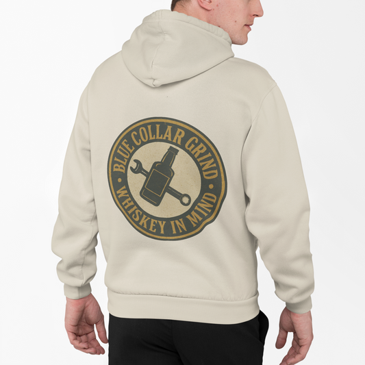 'Blue Collar Grind, Whiskey in Mind' Hoodie, Motivational Sweater
