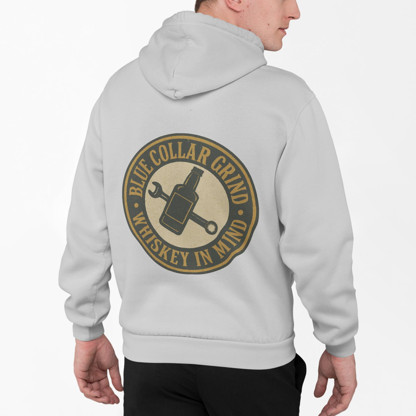 'Blue Collar Grind, Whiskey in Mind' Hoodie, Motivational Sweater