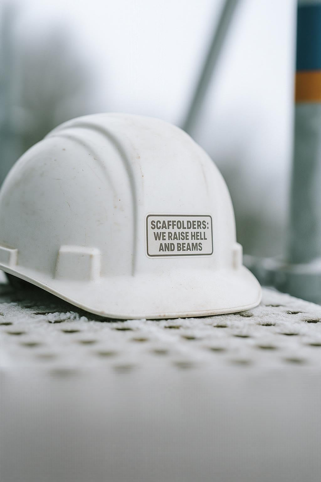 'Scaffolders Raise Hell and Beams' Kiss-Cut Sticker, hardhat stickers