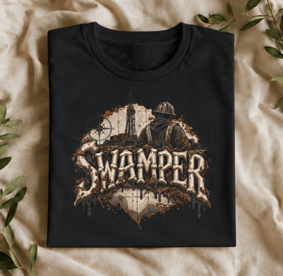 Swamper Muddy Oilfield Worker Topographic Rig T-Shirt