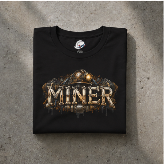 Miner Mechanical Bone Lettering & Headlamp Men's T-Shirt