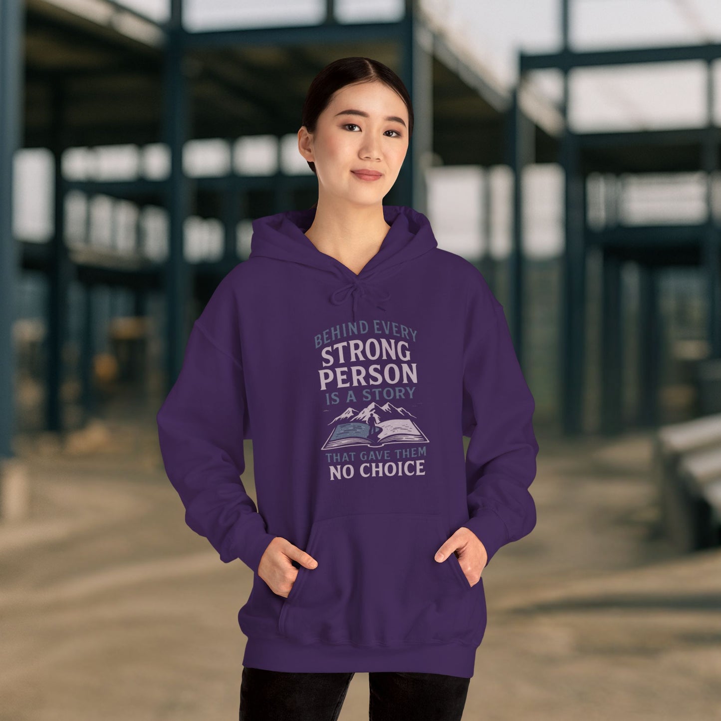 'Behind Every Strong Person Is a Story That Gave Them No Choice' Men's Hoodie, Motivational Workout Sweater