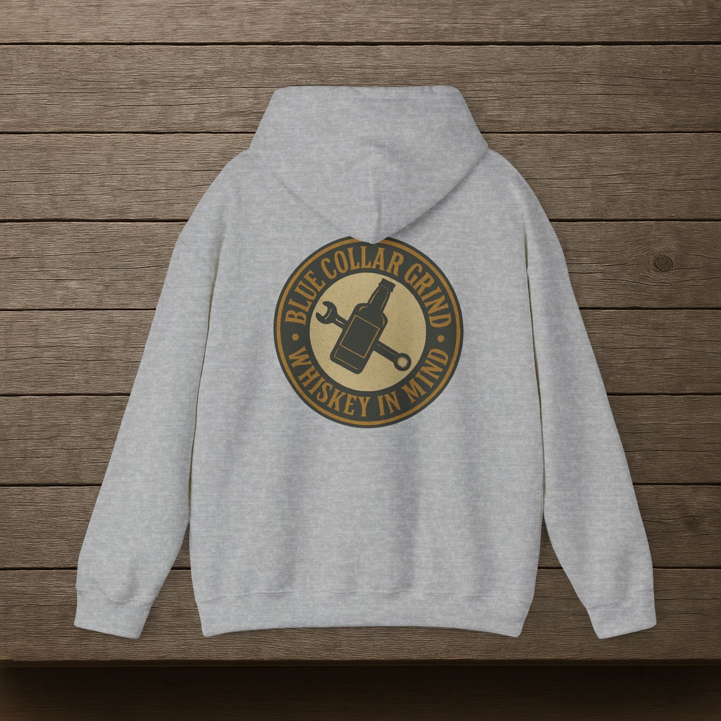 'Blue Collar Grind, Whiskey in Mind' Hoodie, Motivational Sweater