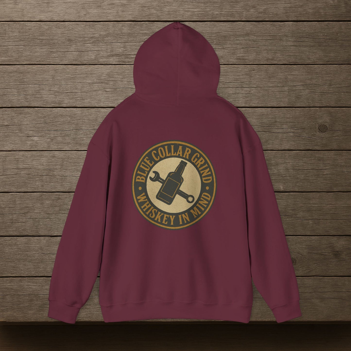 'Blue Collar Grind, Whiskey in Mind' Hoodie, Motivational Sweater