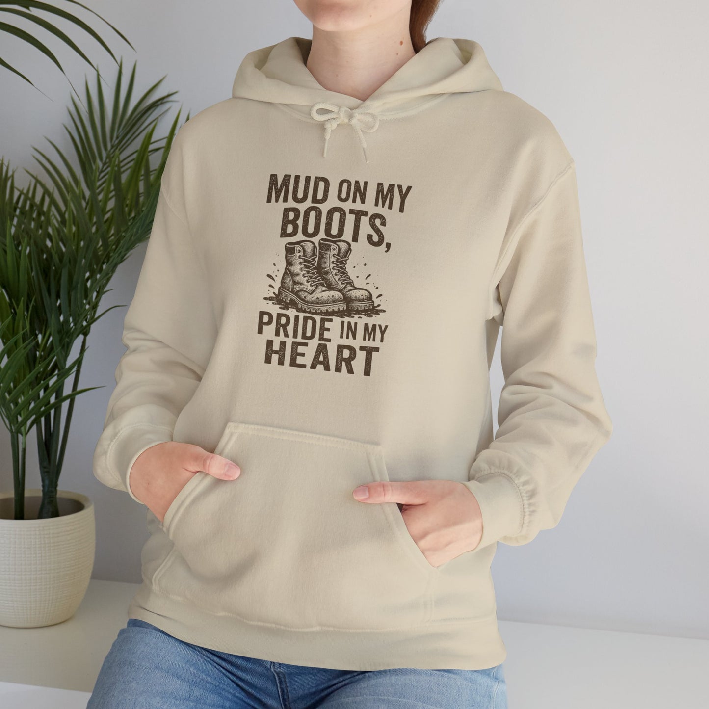 'Mud on My Boots, Pride in My Heart' Men's Hoodie, Motivational Sweater