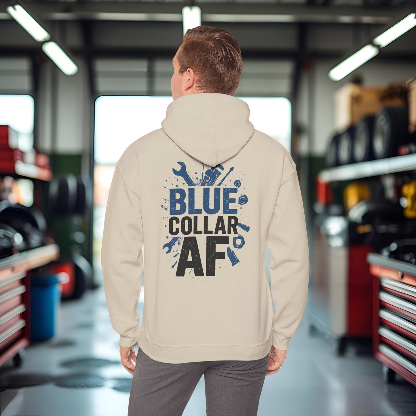 'Blue Collar AF' Men's Hoodie, Motivational Sweater