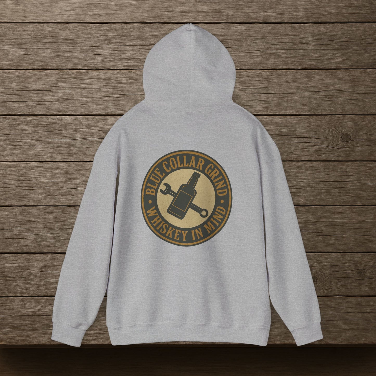 'Blue Collar Grind, Whiskey in Mind' Hoodie, Motivational Sweater