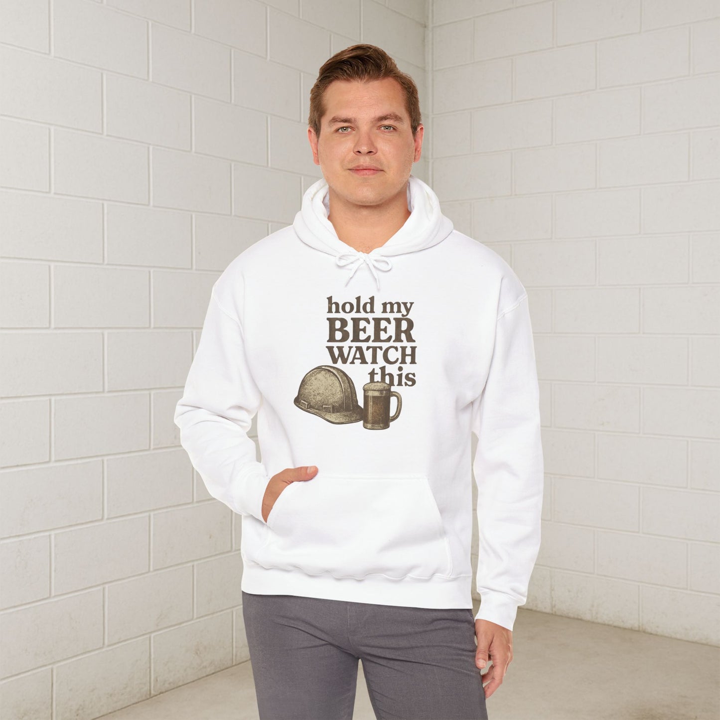 'Hold My Beer, Watch This' Men's Hoodie, Funny Sweater