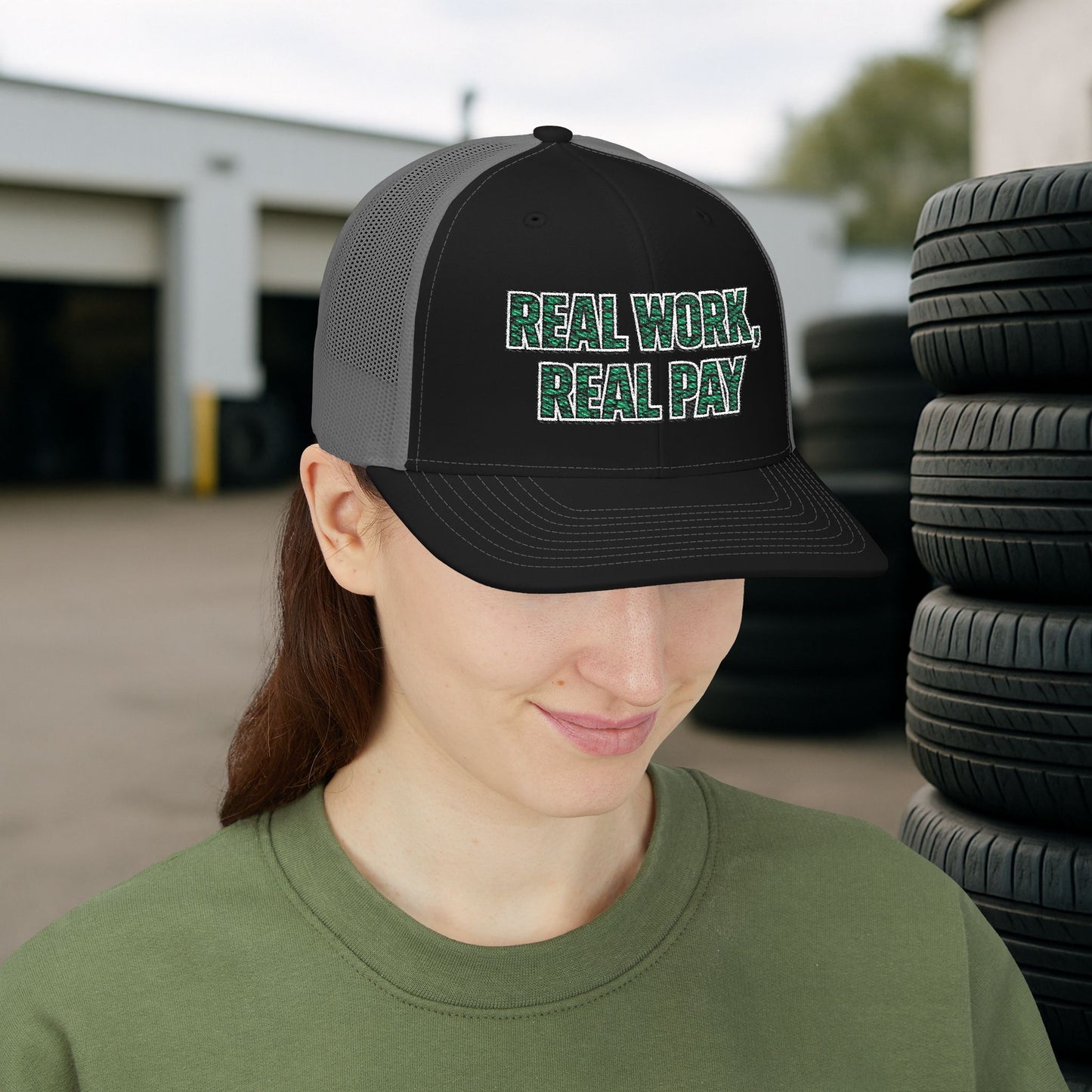 'Real work real pay' Hat, Embroidered Trades Cap