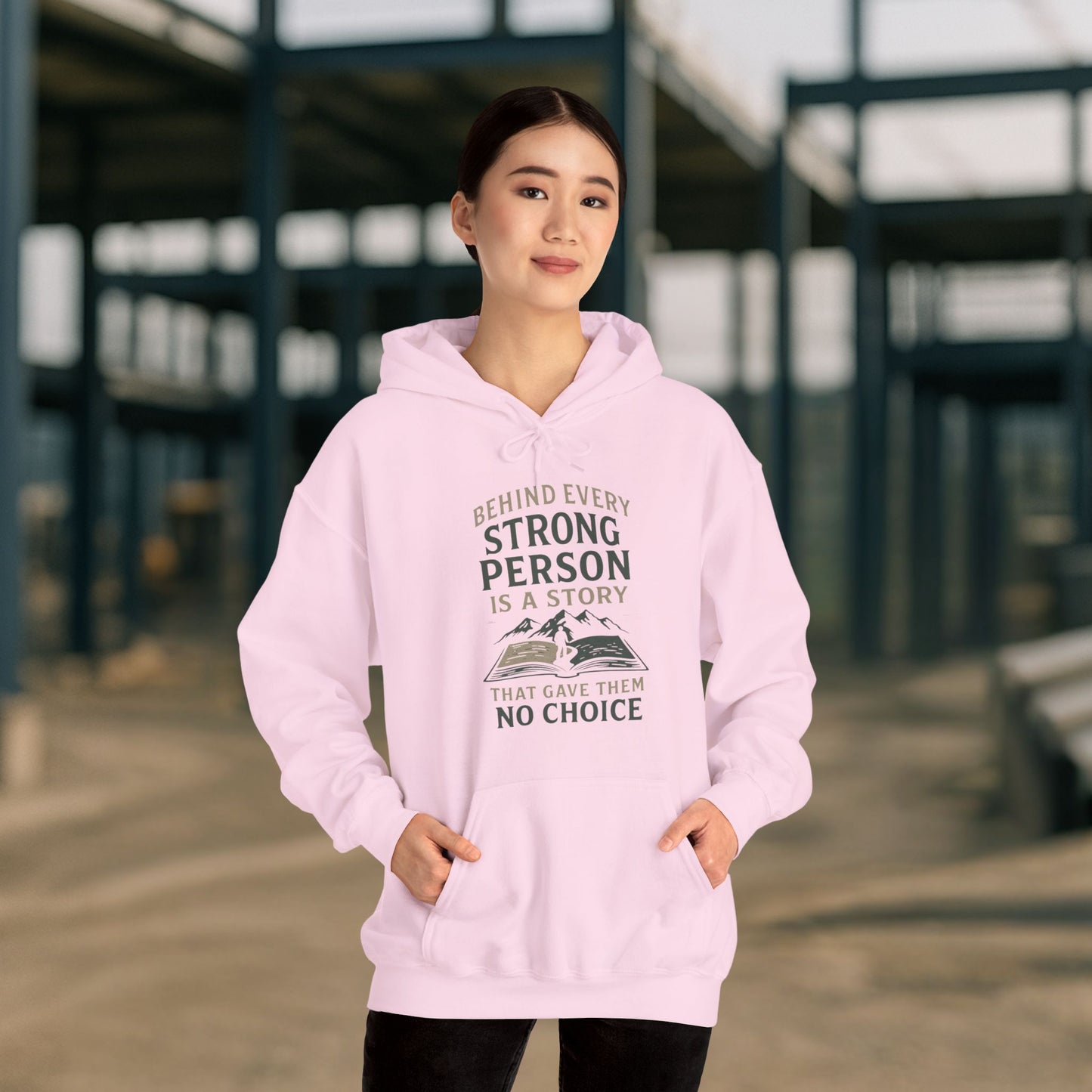 'Behind Every Strong Person Is a Story That Gave Them No Choice' Men's Hoodie, Motivational Workout Sweater