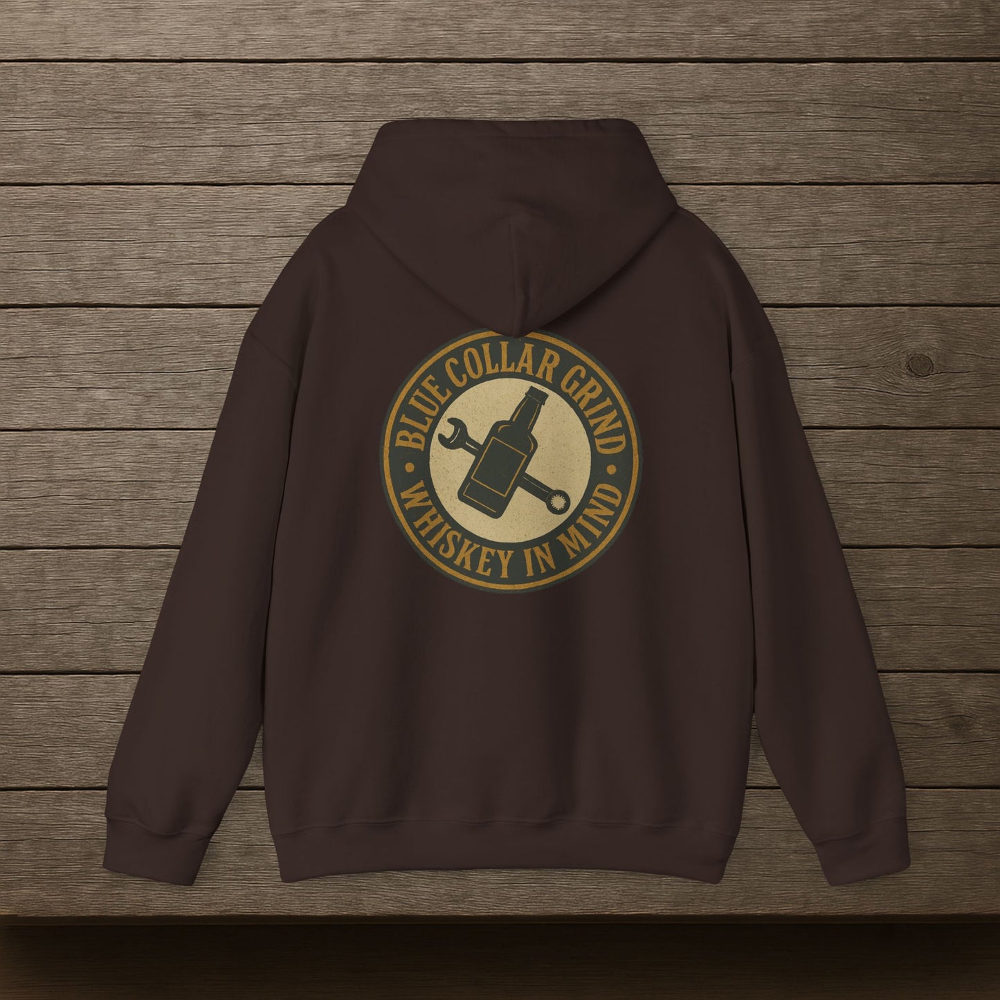 'Blue Collar Grind, Whiskey in Mind' Hoodie, Motivational Sweater
