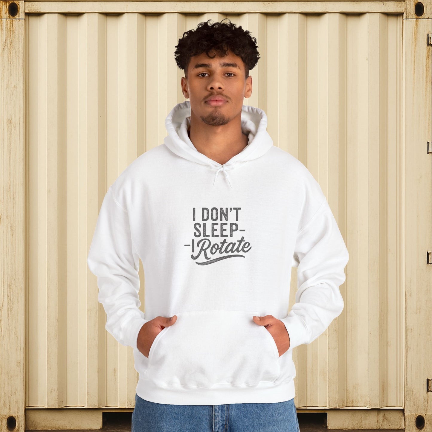 'I Don’t Sleep – I Rotate' Men's Hoodie, Funny Motivational Sweater