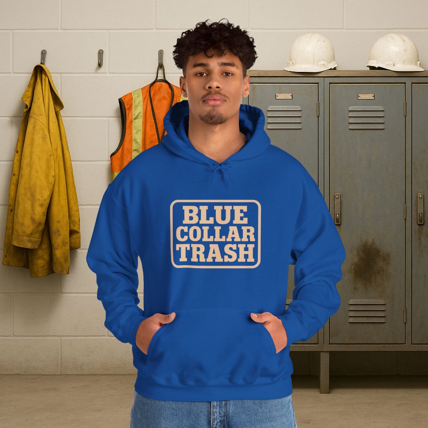 'Blue Collar Trash' Men's Hoodie, Motivational Sweater