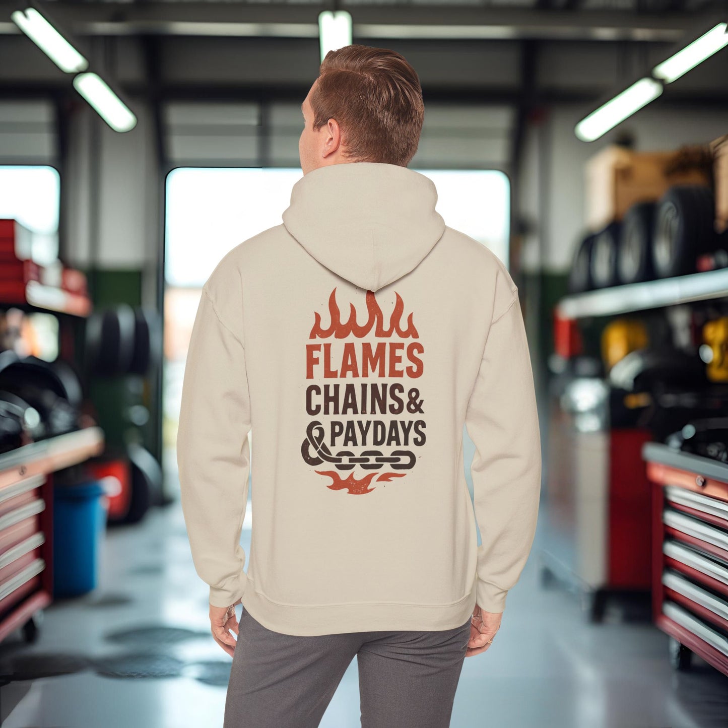 'Flames, Chains & Paydays' Hoodie, Motivational Sweater