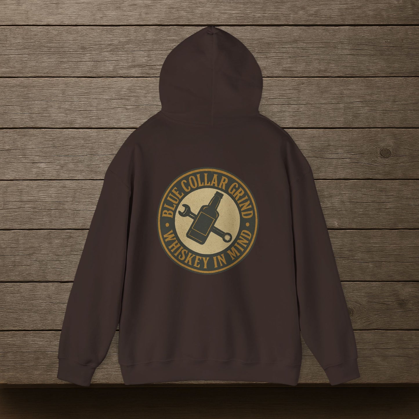 'Blue Collar Grind, Whiskey in Mind' Hoodie, Motivational Sweater