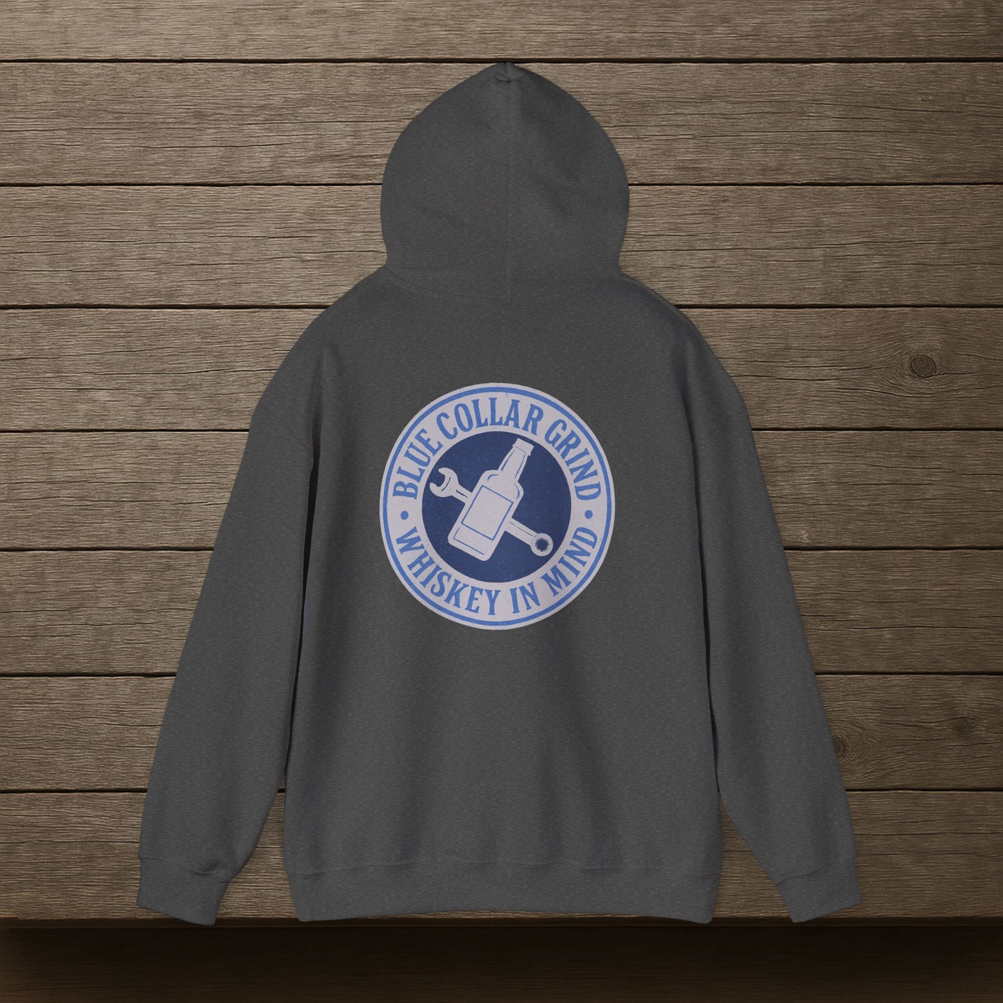'Blue Collar Grind, Whiskey in Mind' Hoodie, Motivational Sweater