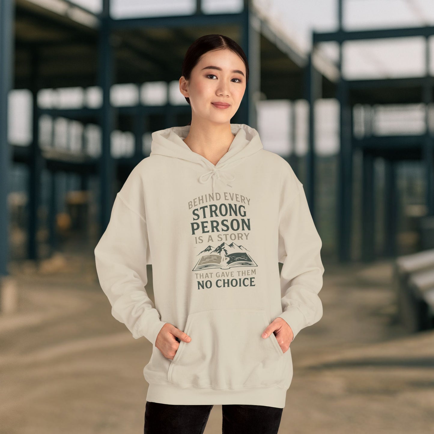 'Behind Every Strong Person Is a Story That Gave Them No Choice' Men's Hoodie, Motivational Workout Sweater