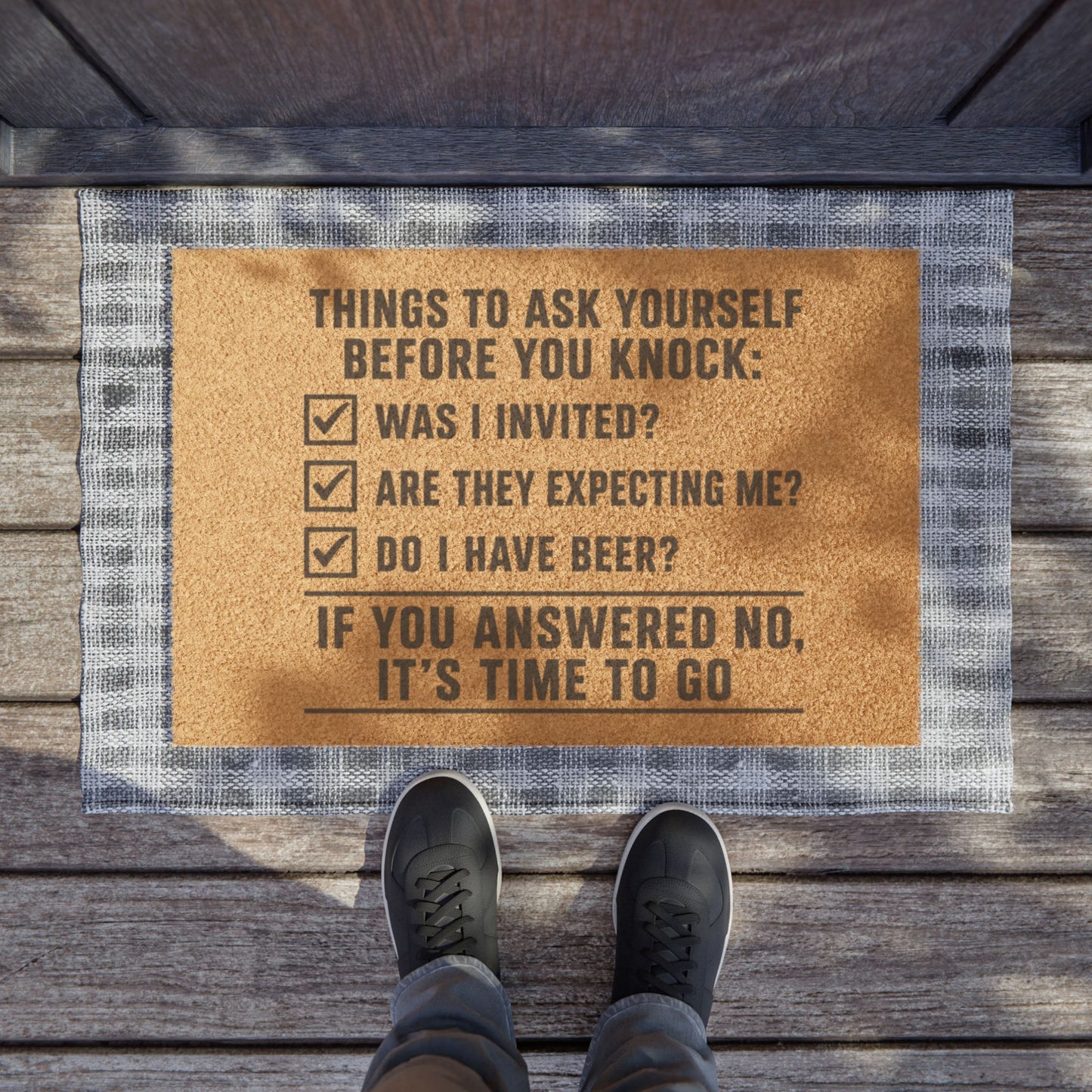"Things To Ask Yourself Before You Knock" Doormat, Toughneck Funny Trades Door Mat