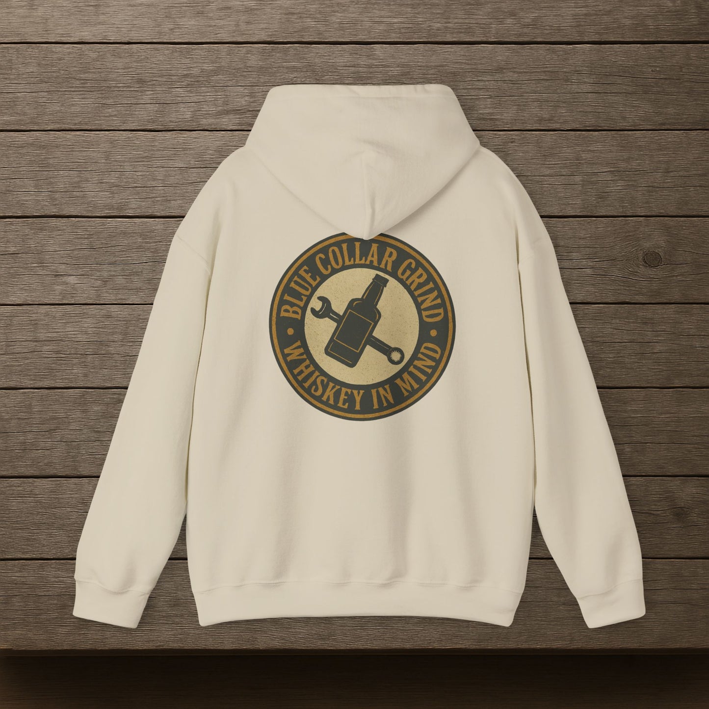 'Blue Collar Grind, Whiskey in Mind' Hoodie, Motivational Sweater