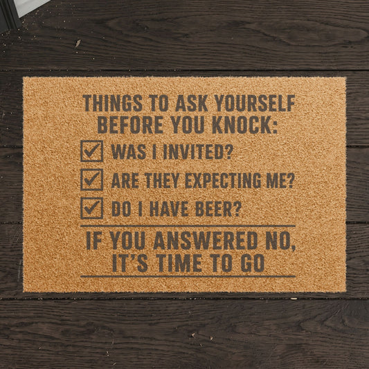 "Things To Ask Yourself Before You Knock" Doormat, Toughneck Funny Trades Door Mat