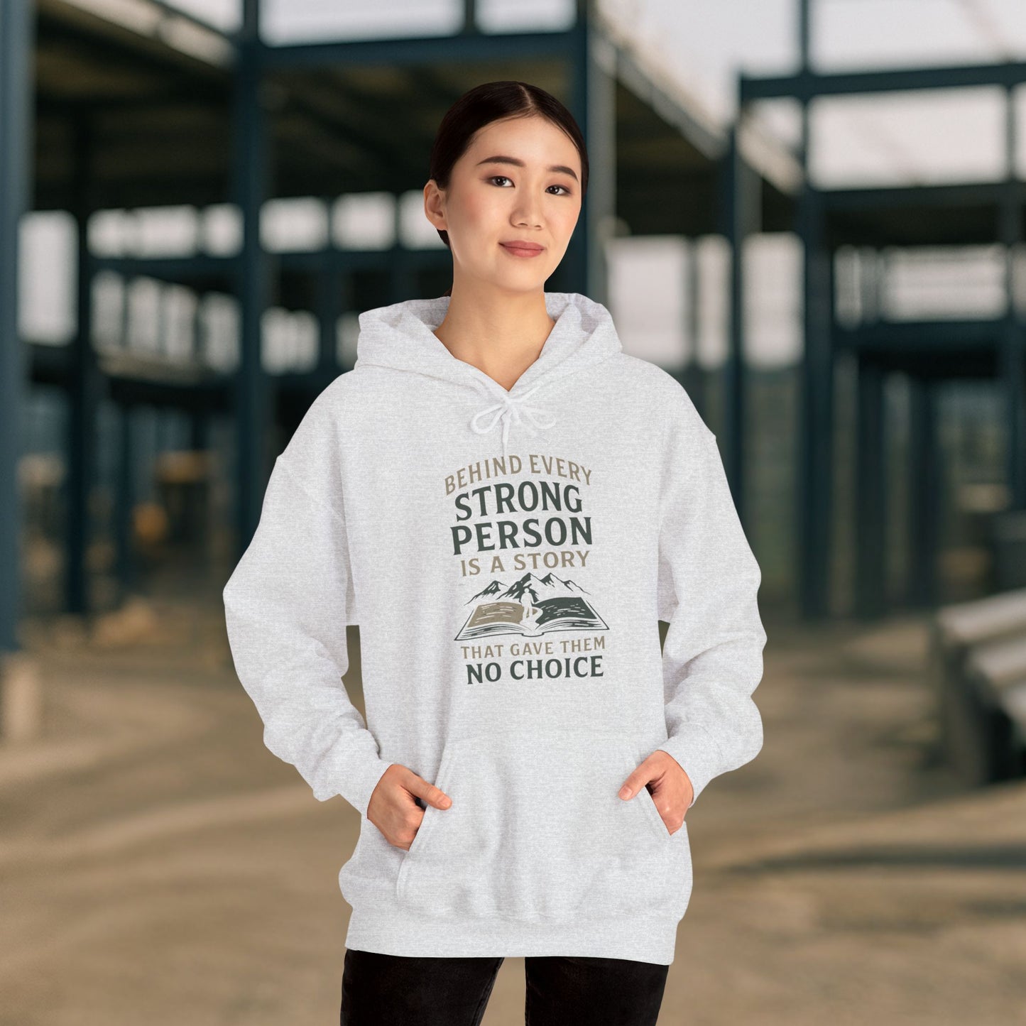 'Behind Every Strong Person Is a Story That Gave Them No Choice' Men's Hoodie, Motivational Workout Sweater