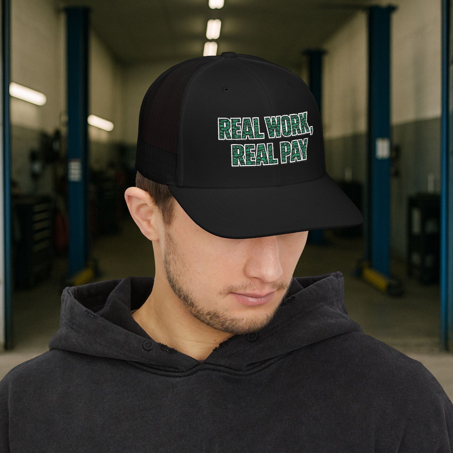 'Real work real pay' Hat, Embroidered Trades Cap