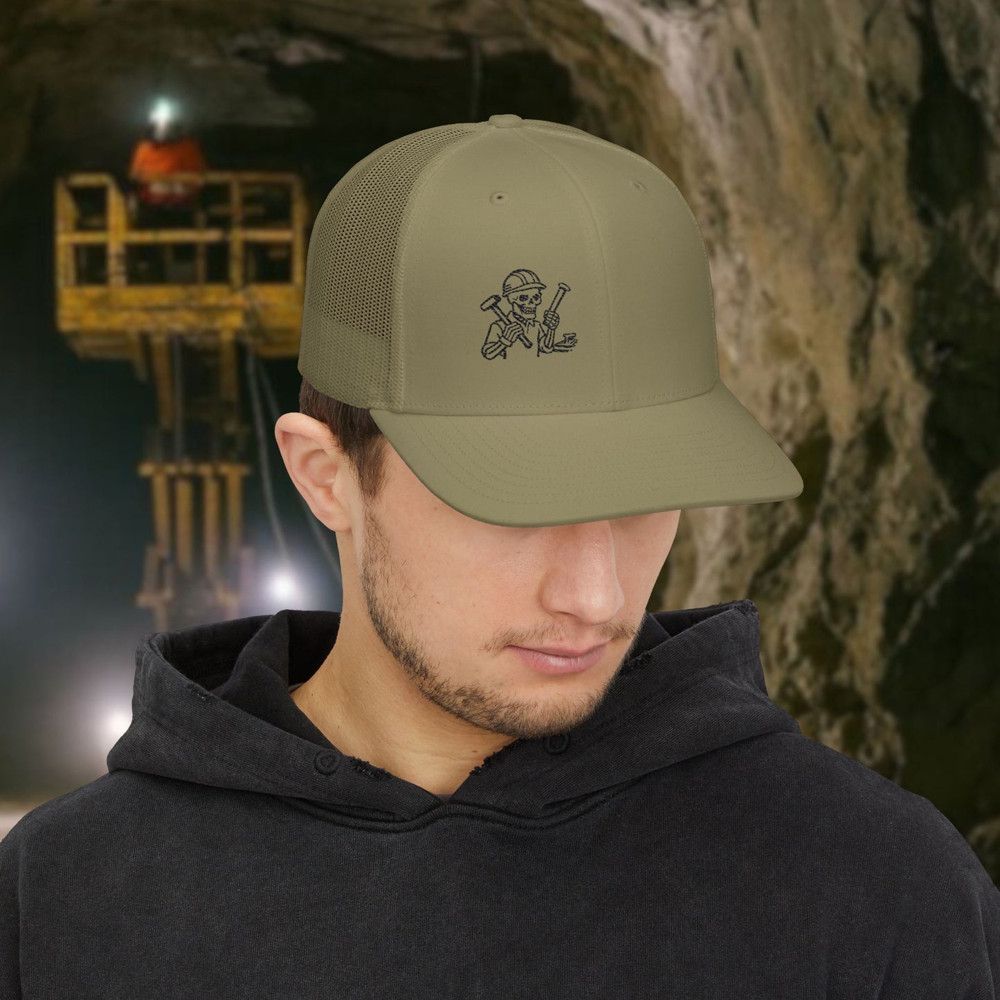 Embroidered Railroader Skeleton Hat, Railroading Skull Trade Cap