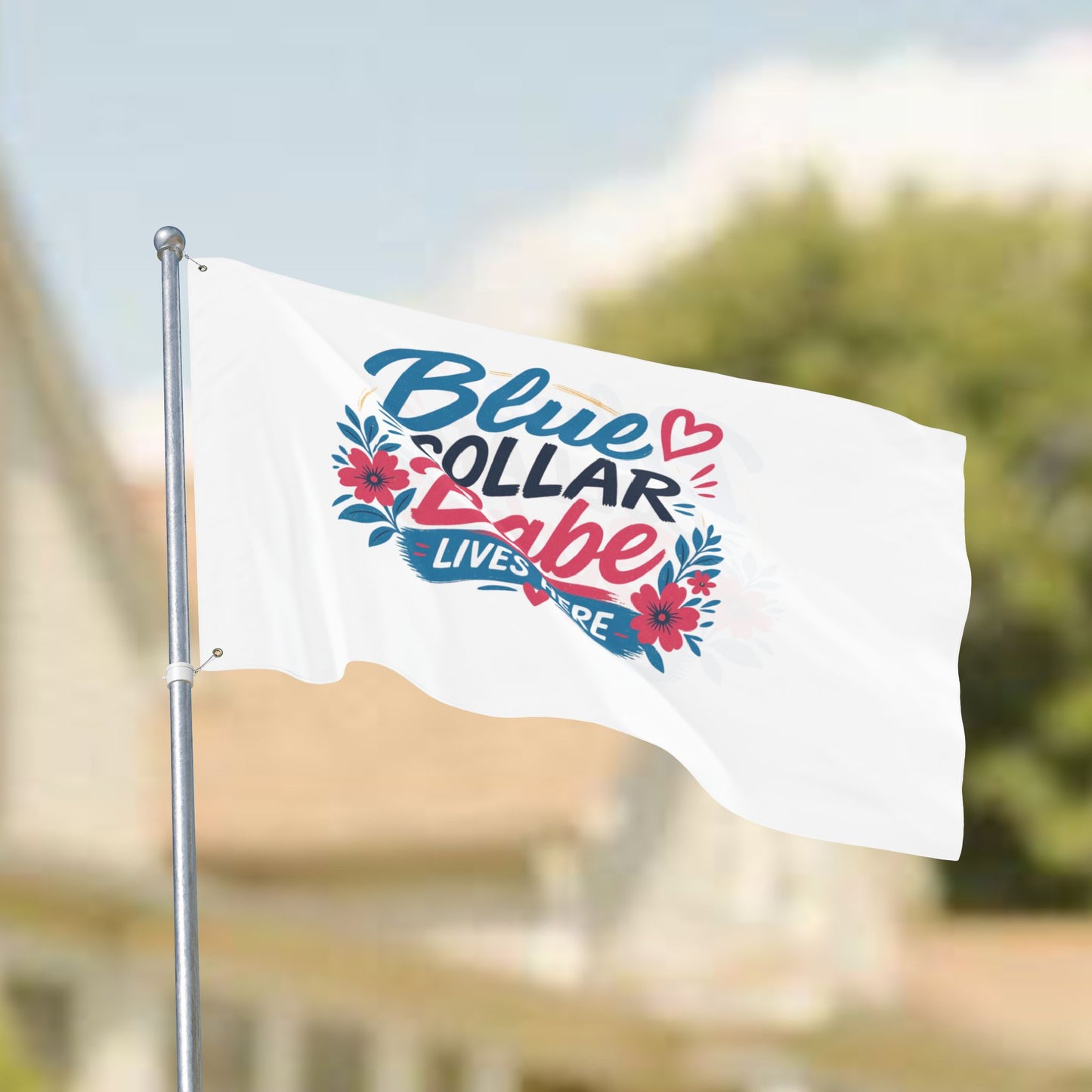"Blue Collar Babe Lives Here" Double-Sided Flag, Toughneck Trades Pride Banner