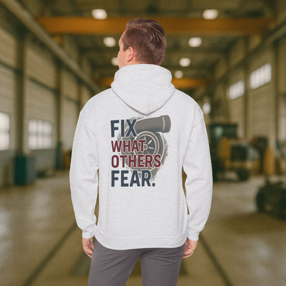 “Fix What Others Fear” Hoodie, Heavy Duty Mechanic Sweater